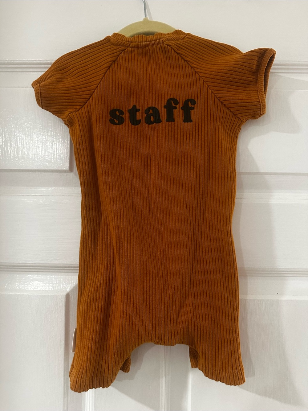 “Staff” Children's Ribbed Short-Sleeve One-Piece Bodysuit in Rust